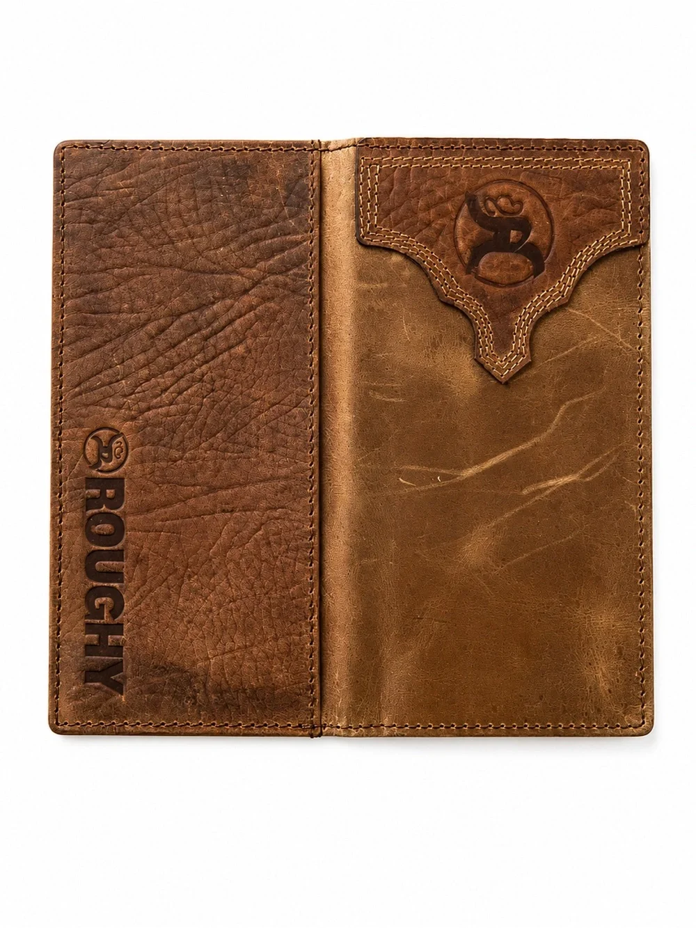 Hooey Brown Leather Checkbook Wallet with Embossed Logo